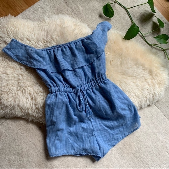 LA Hearts Blue Off Shoulder Romper Small S